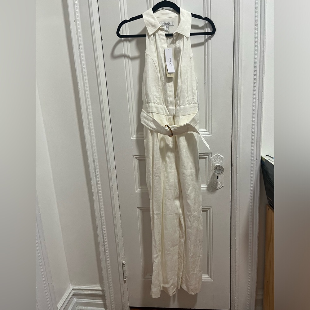100% linen white jumpsuit Ever New boutique summer NWT